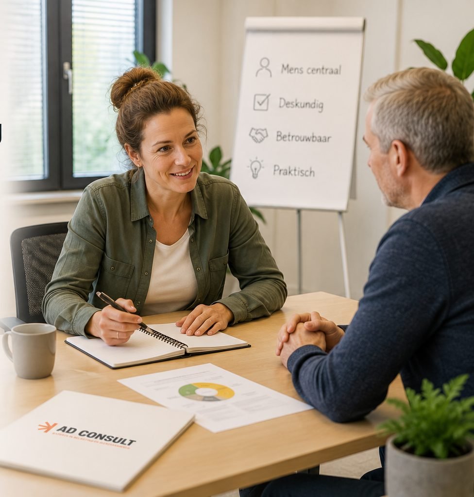 Arbeidsdeskundig consult: arbeidsdeskundige in gesprek met een werkgever