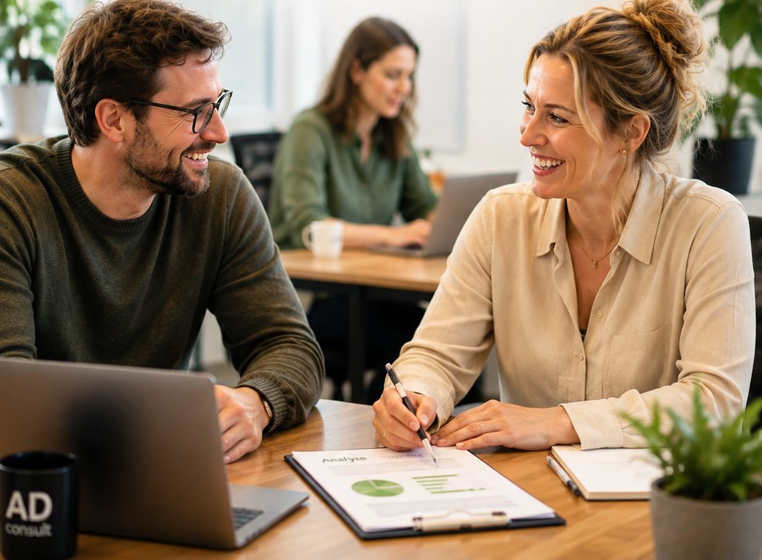 Arbeidsdeskundige van AD-Consult in gesprek met een medewerker