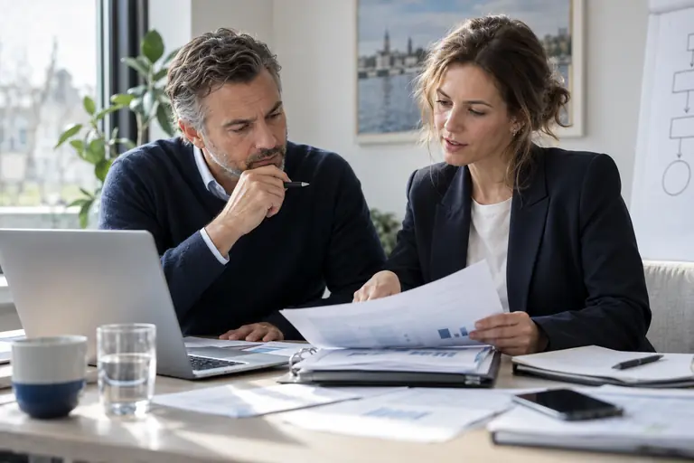 Twee professionals bespreken samen de stukken uit een verzuimdossier