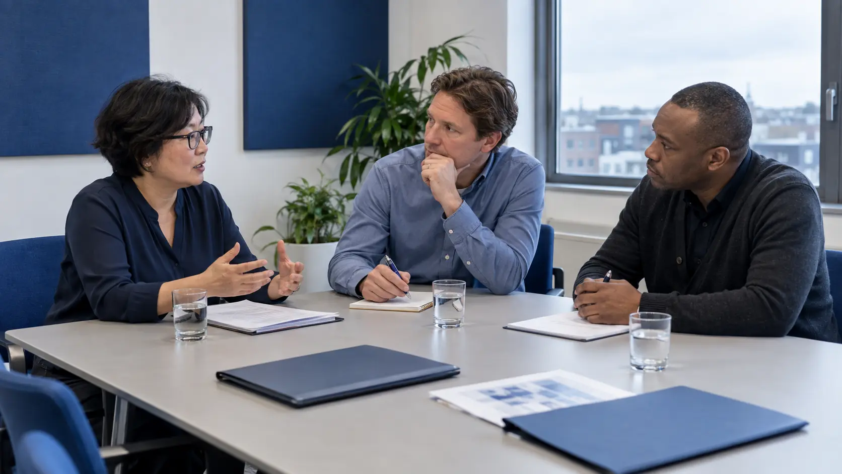 Overleg aan tafel met een arbodienst over lopende dossiers