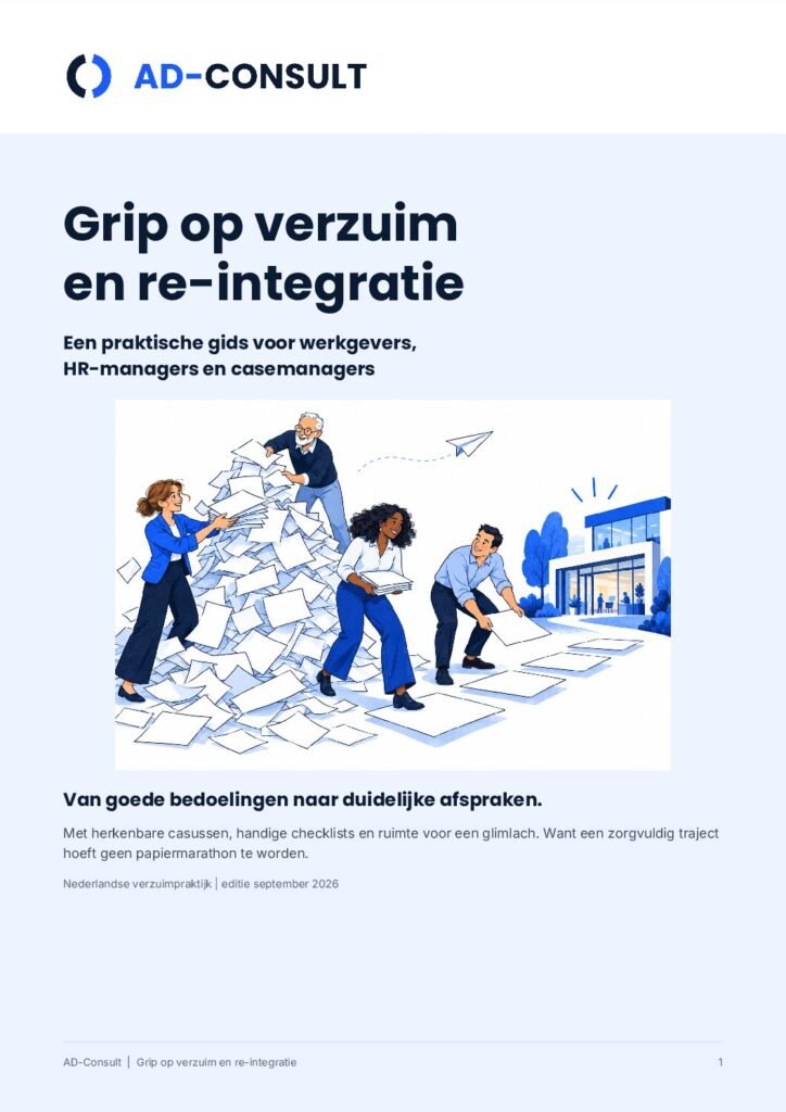 Voorkant van de praktijkgids Grip op verzuim en re-integratie van AD-Consult