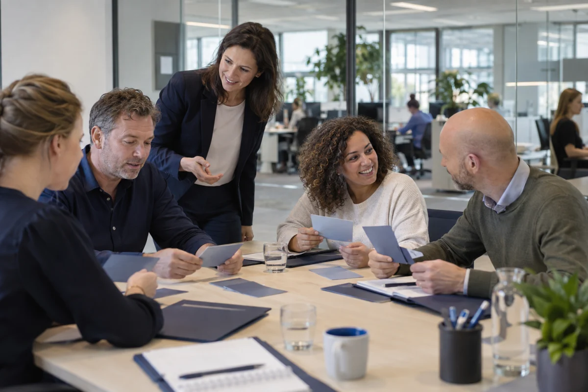 Team bespreekt samen de stukken van een dossier